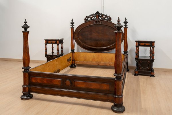 Large Antique Portuguese Romantic Bed, 19th Century-UJE-1823699