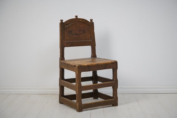 Large Antique Swedish Baroque Brown Pine Chair-MJF-1808298