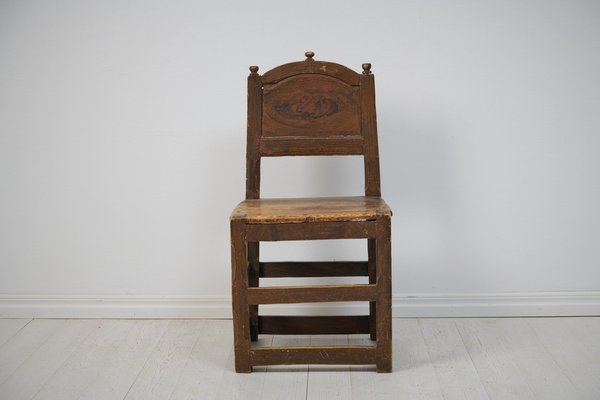 Large Antique Swedish Baroque Brown Pine Chair-MJF-1808298