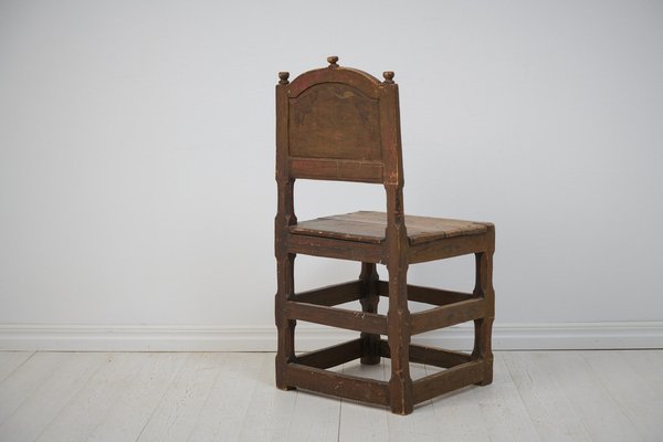 Large Antique Swedish Baroque Brown Pine Chair-MJF-1808298