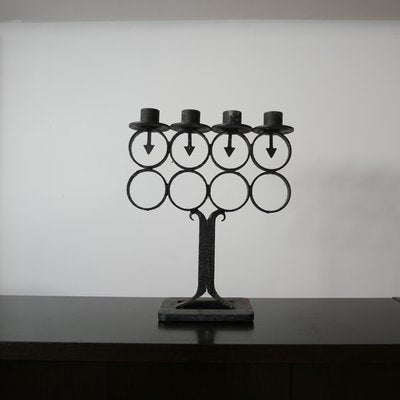 Large Antique Swedish Cast Iron Four-Arm Candelabra-JRP-943844