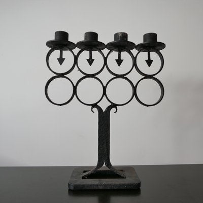 Large Antique Swedish Cast Iron Four-Arm Candelabra-JRP-943844