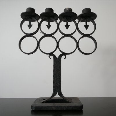 Large Antique Swedish Cast Iron Four-Arm Candelabra-JRP-943844