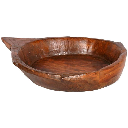 Large Antique Tyrolean Hand-Carved Chestnut Bowl