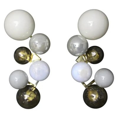 Large Architectural Murano Glass Wall Lights with Iridescent Glass Globes, Set of 2-YF-1786621