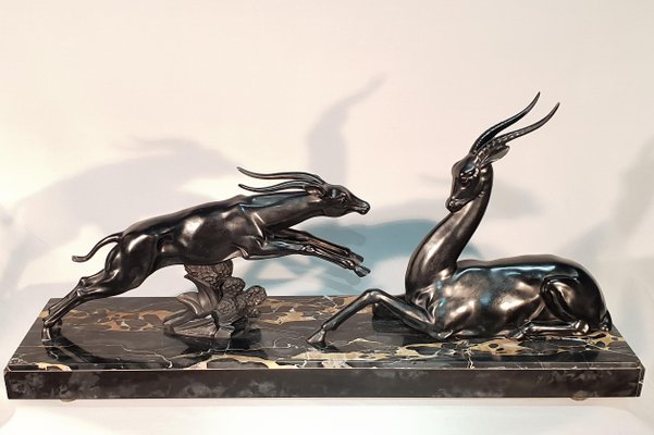 Large Art Deco Antelopes Sculpture by Limousin Jacques, 1930s-AWH-554806