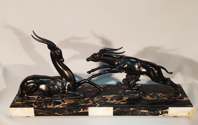 Large Art Deco Antelopes Sculpture by Limousin Jacques, 1930s-AWH-554806