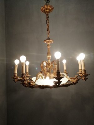 Large Art Deco Bronze 12-Light Chandelier, 1940s-JJC-632780