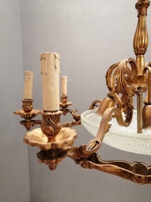 Large Art Deco Bronze 12-Light Chandelier, 1940s-JJC-632780