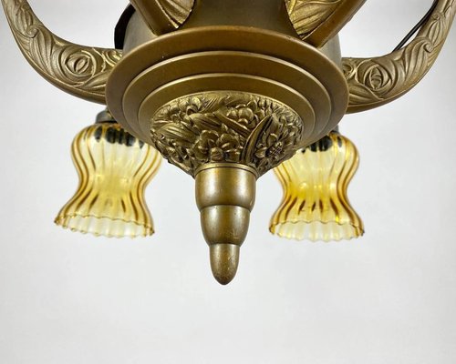 Large Art Deco Bronze Chandelier, 1920s-GYX-1345195