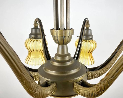 Large Art Deco Bronze Chandelier, 1920s-GYX-1345195