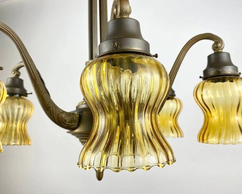 Large Art Deco Bronze Chandelier, 1920s-GYX-1345195