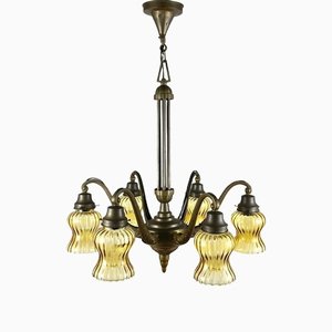 Large Art Deco Bronze Chandelier, 1920s-GYX-1345195