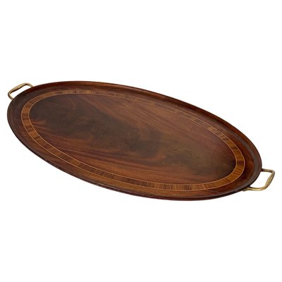 Large Art Deco Brown Wood and Brass Wood Marquetry Tray, France, 1940s-UR-1403184