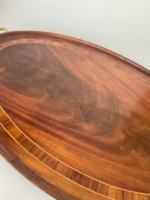 Large Art Deco Brown Wood and Brass Wood Marquetry Tray, France, 1940s-UR-1403184