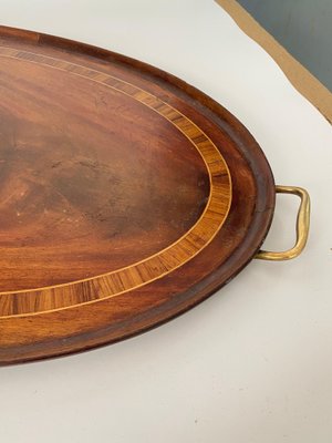 Large Art Deco Brown Wood and Brass Wood Marquetry Tray, France, 1940s-UR-1403184