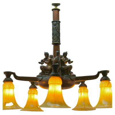 Large Art Deco Cast Bronze Chandelier-MJY-1166011