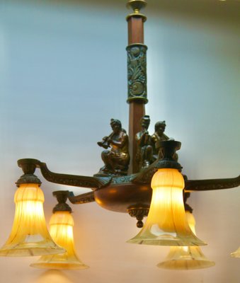 Large Art Deco Cast Bronze Chandelier-MJY-1166011