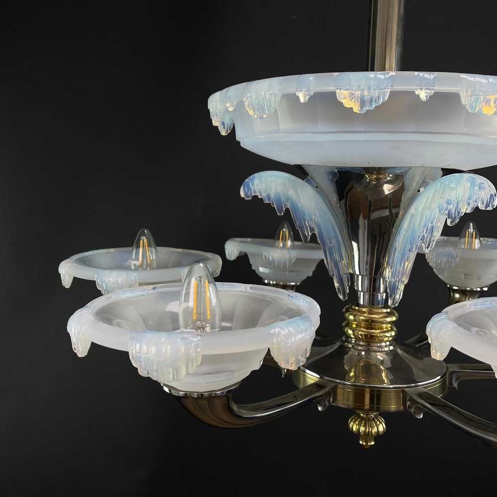 Large Art Deco Chandelier attributed to Boris Lacroix for Ezan, 1930s