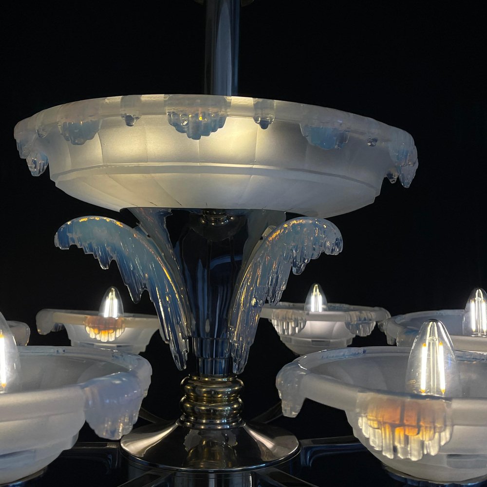 Large Art Deco Chandelier attributed to Boris Lacroix for Ezan, 1930s