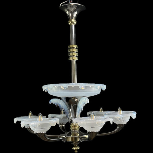 Large Art Deco Chandelier attributed to Boris Lacroix for Ezan, 1930s