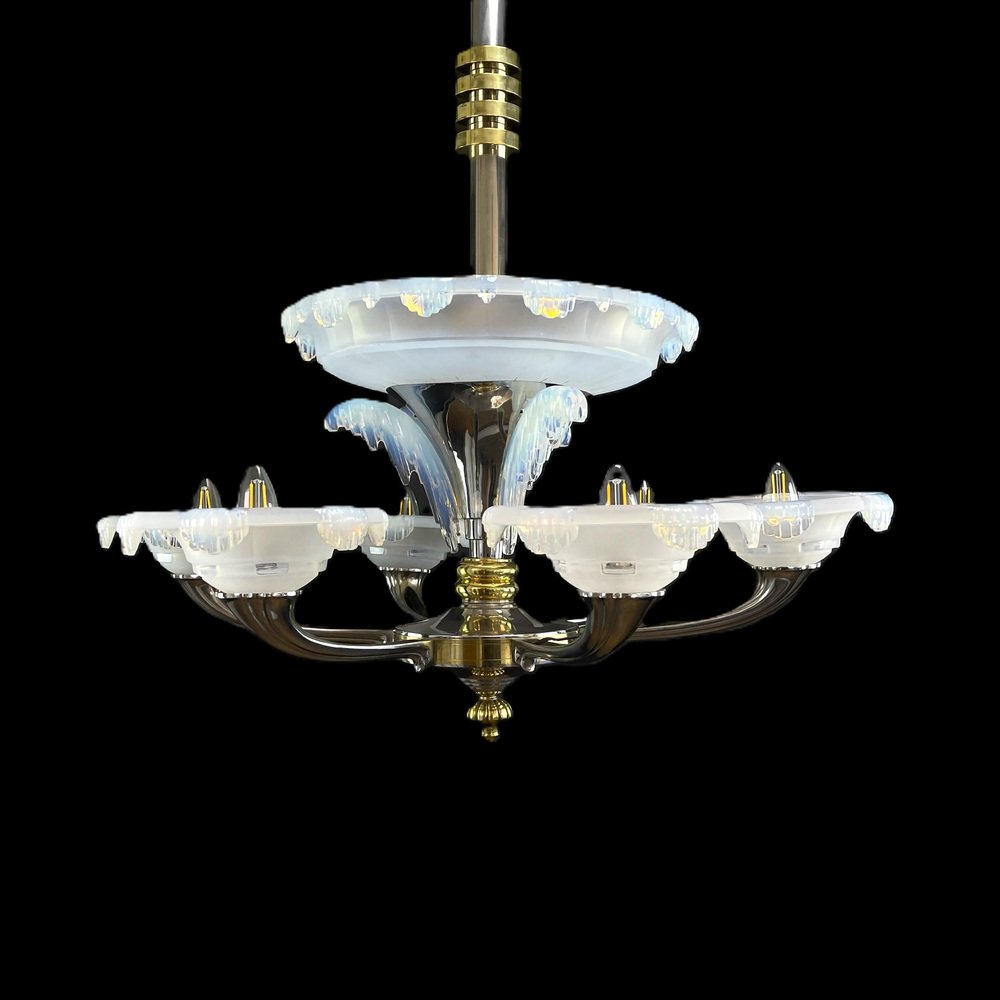 Large Art Deco Chandelier attributed to Boris Lacroix for Ezan, 1930s