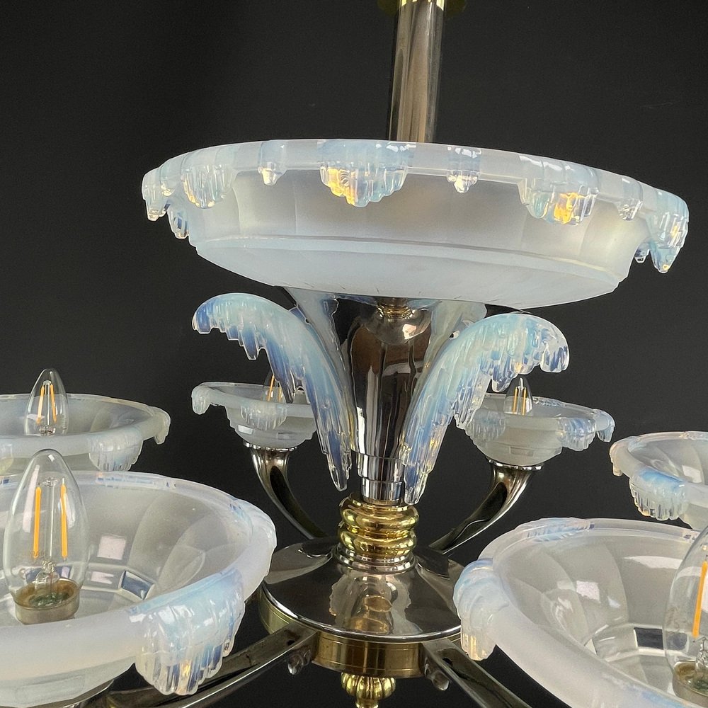 Large Art Deco Chandelier attributed to Boris Lacroix for Ezan, 1930s