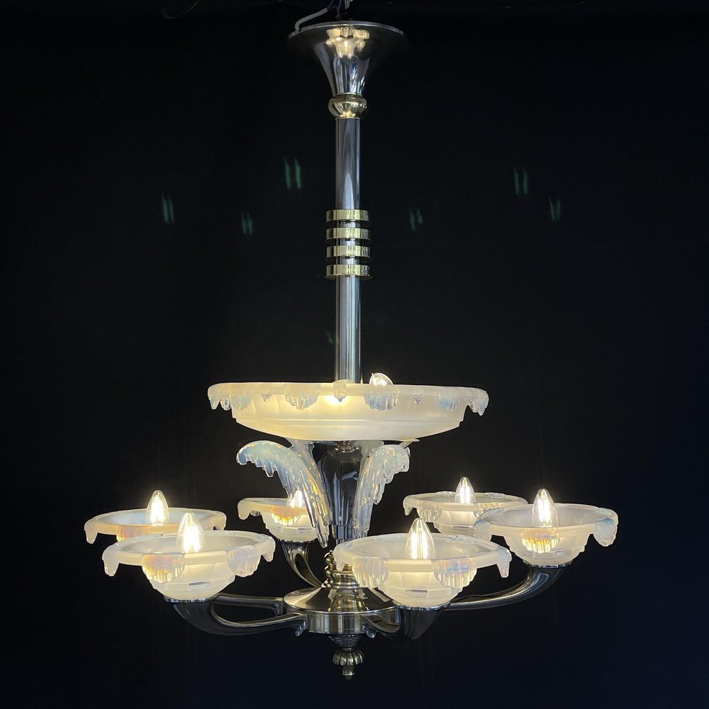 Large Art Deco Chandelier attributed to Boris Lacroix for Ezan, 1930s