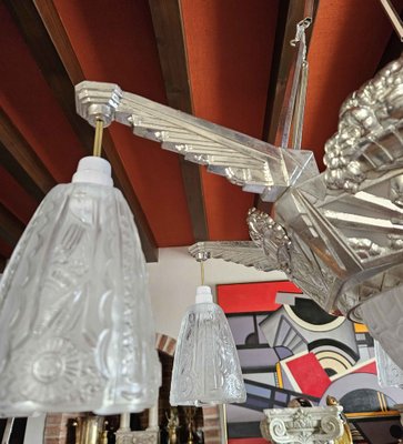 Large Art Deco Chandelier in Chromed Metal and Depowed Glass, 1930s-AWH-1765583