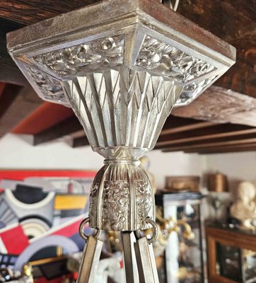 Large Art Deco Chandelier in Chromed Metal and Depowed Glass, 1930s-AWH-1765583