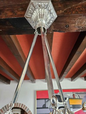 Large Art Deco Chandelier in Chromed Metal and Depowed Glass, 1930s-AWH-1765583