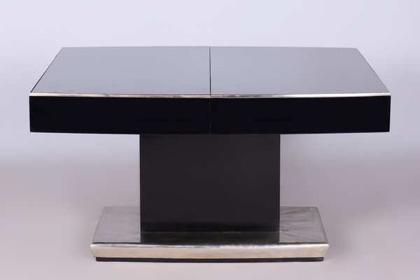 Large Art Deco Chrome and Black Glass Extendable Dining Table, 1930s-WHY-1767395