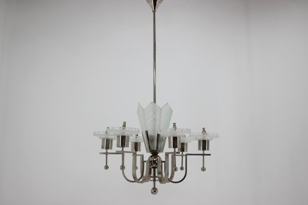 Large Art Deco Chrome Pendant Lamp, 1930s-TZ-739018