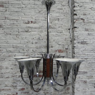 Large Art Deco Chrome Plated Ceiling Lamp, 1930s-TL-557175