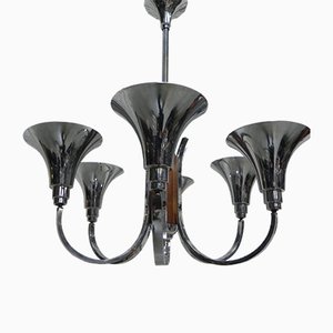 Large Art Deco Chrome Plated Ceiling Lamp, 1930s-TL-557175