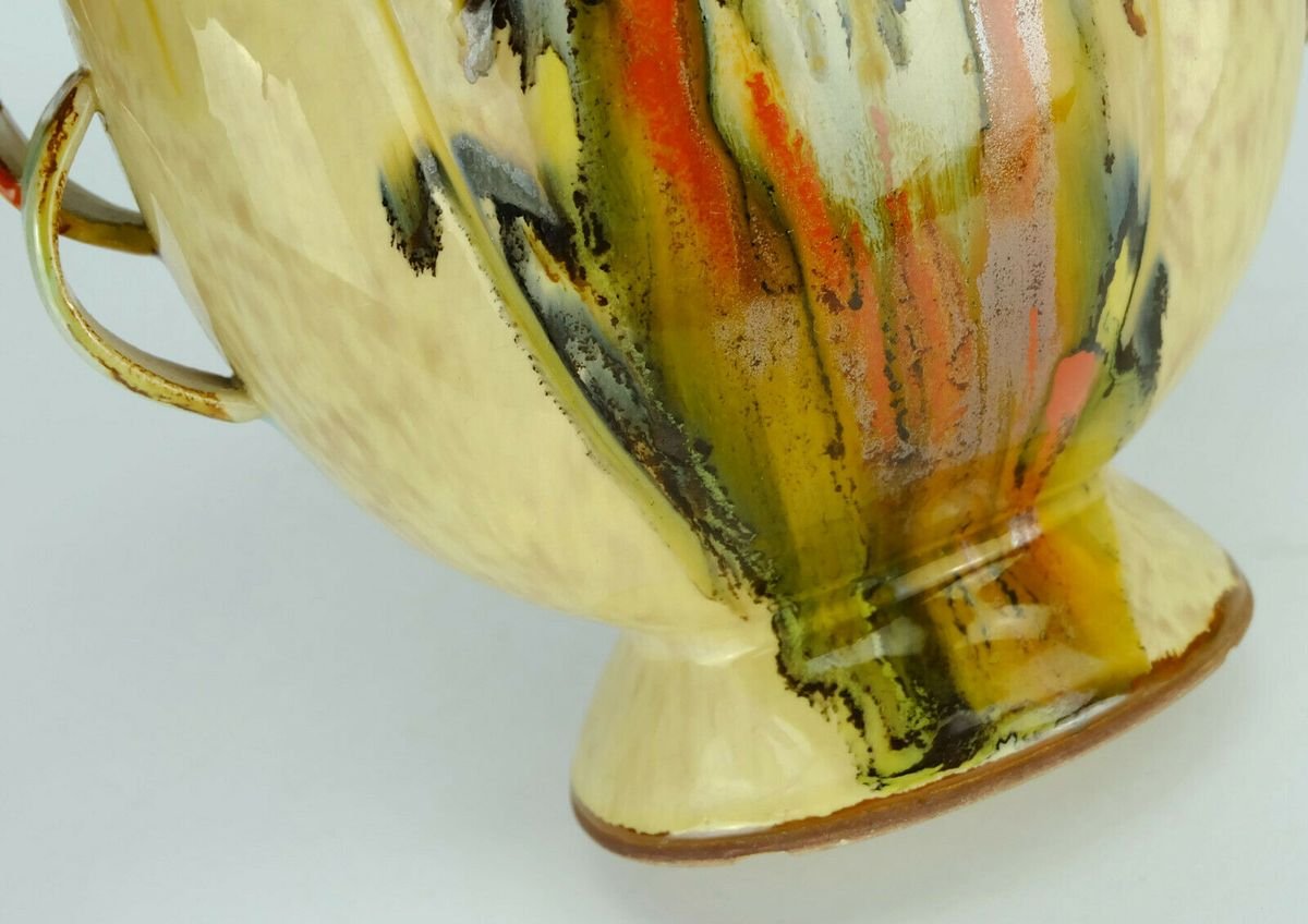 Large Art Deco Colorful Vase in Flowing Glaze & Uranium Glaze from Dümler & Breiden, 1930s