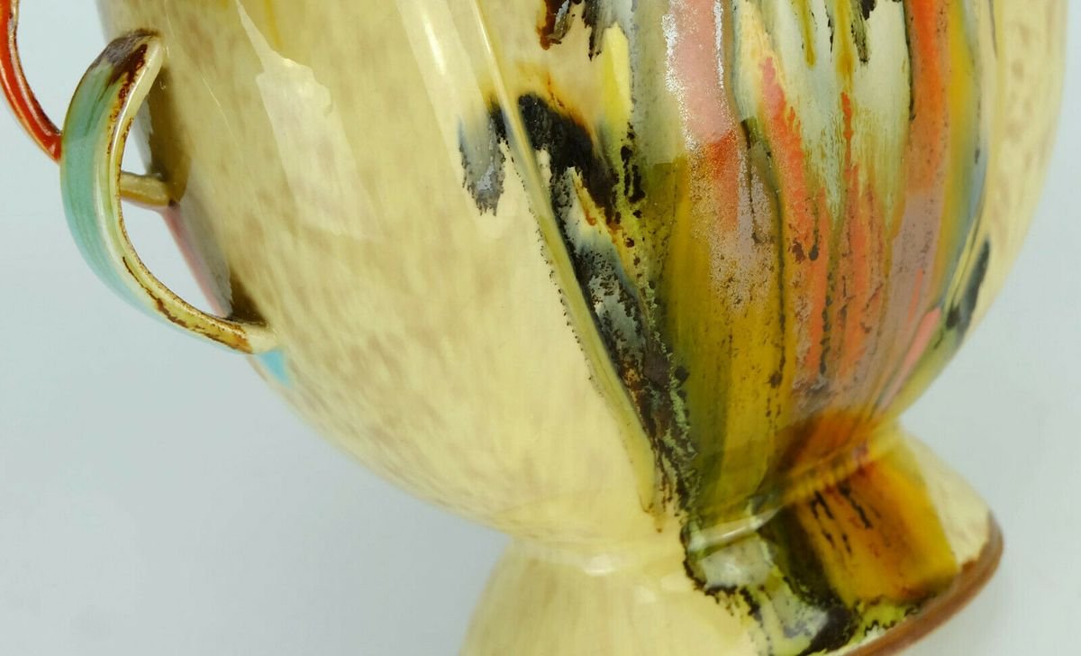 Large Art Deco Colorful Vase in Flowing Glaze & Uranium Glaze from Dümler & Breiden, 1930s-FH-902693