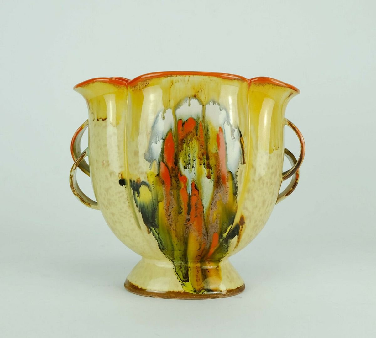 Large Art Deco Colorful Vase in Flowing Glaze & Uranium Glaze from Dümler & Breiden, 1930s-FH-902693