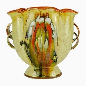 Large Art Deco Colorful Vase in Flowing Glaze & Uranium Glaze from Dümler & Breiden, 1930s-FH-902693