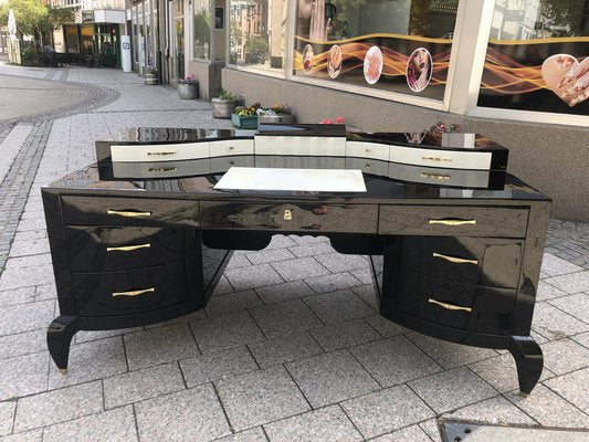 Large Art Deco Desk in in Lacquer & Black Parchment Leather by Assi D´asolo, Italy-QVR-1328012