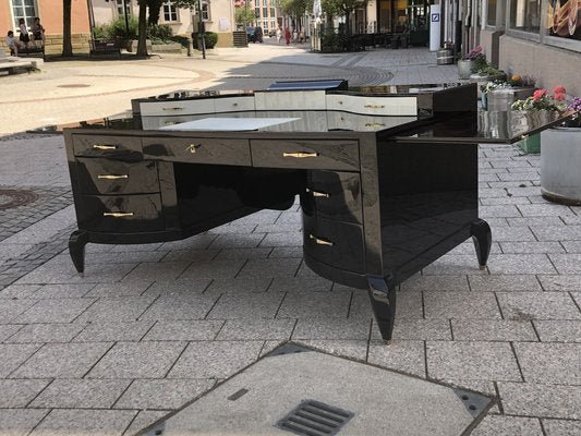 Large Art Deco Desk in in Lacquer & Black Parchment Leather by Assi D´asolo, Italy-QVR-1328012