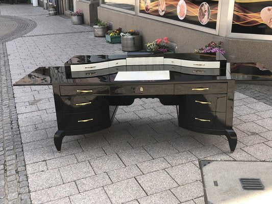 Large Art Deco Desk in in Lacquer & Black Parchment Leather by Assi D´asolo, Italy-QVR-1328012