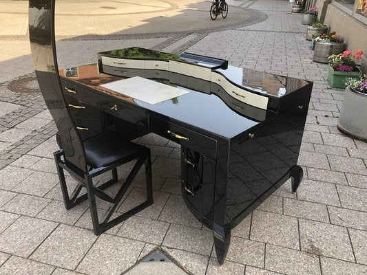 Large Art Deco Desk in in Lacquer & Black Parchment Leather by Assi D´asolo, Italy-QVR-1328012