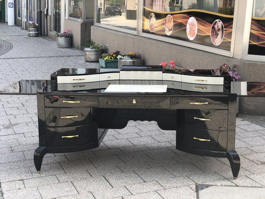 Large Art Deco Desk in in Lacquer & Black Parchment Leather by Assi D´asolo, Italy-QVR-1328012