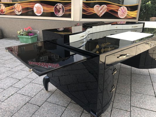 Large Art Deco Desk in in Lacquer & Black Parchment Leather by Assi D´asolo, Italy-QVR-1328012