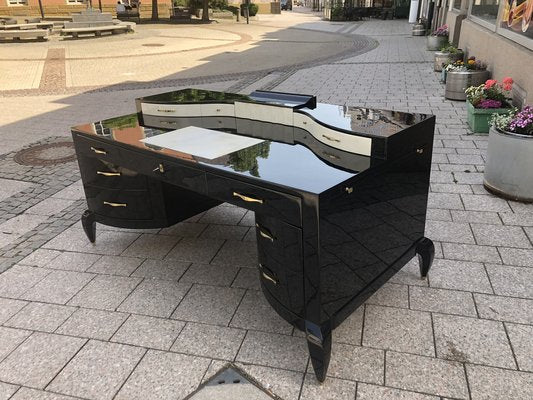 Large Art Deco Desk in in Lacquer & Black Parchment Leather by Assi D´asolo, Italy-QVR-1328012