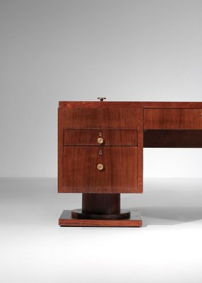 Large Art Deco Desk with Wood and Brass Curtain, 1930s-YU-1800686