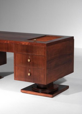 Large Art Deco Desk with Wood and Brass Curtain, 1930s-YU-1800686