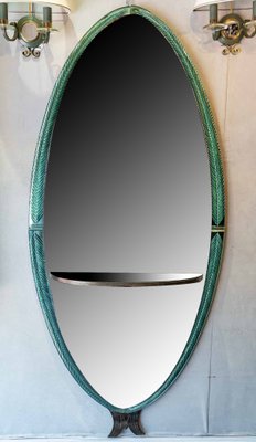 Large Art Deco Double Tinted Oval Mirror with Bronze Hanging Bracket-UQL-1285514