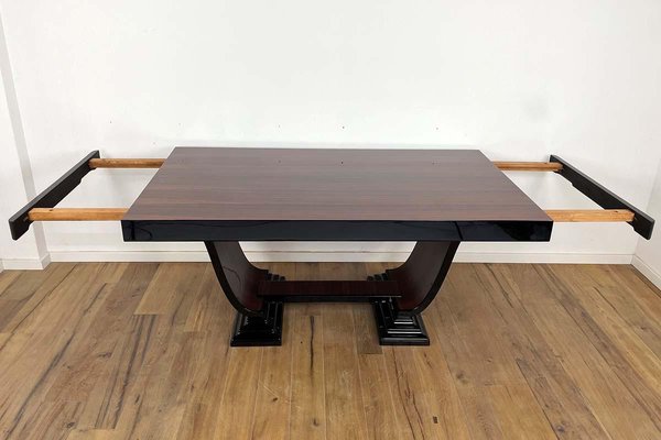 Large Art Deco Extendable Table in Rosewood and Piano Lacquer, 1930s-VMP-1368219